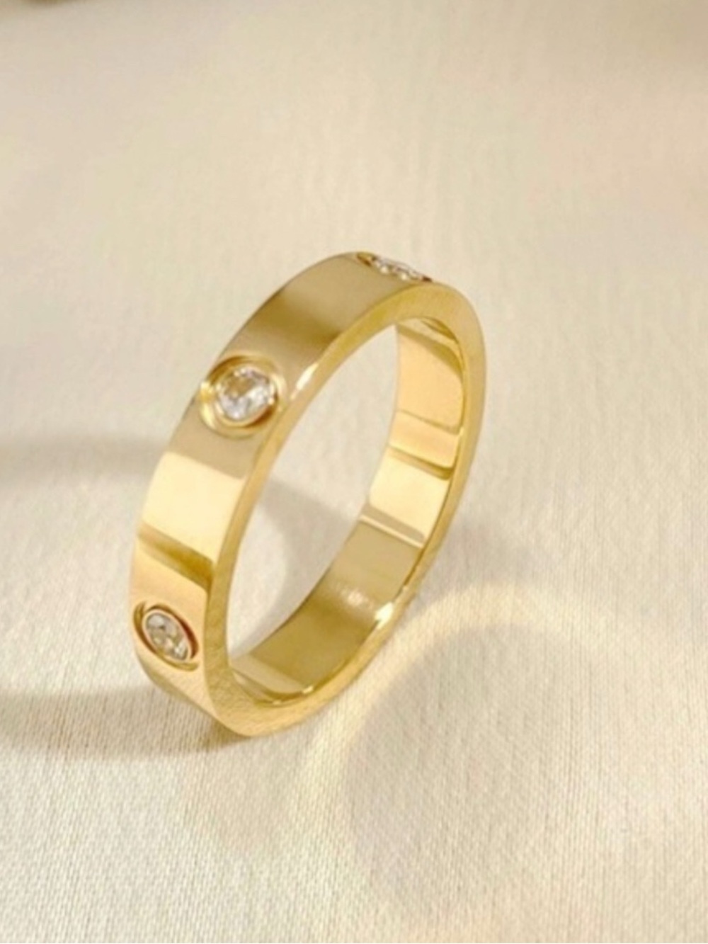 Gold Plated Stainless Steel Rhinestone Love Ring